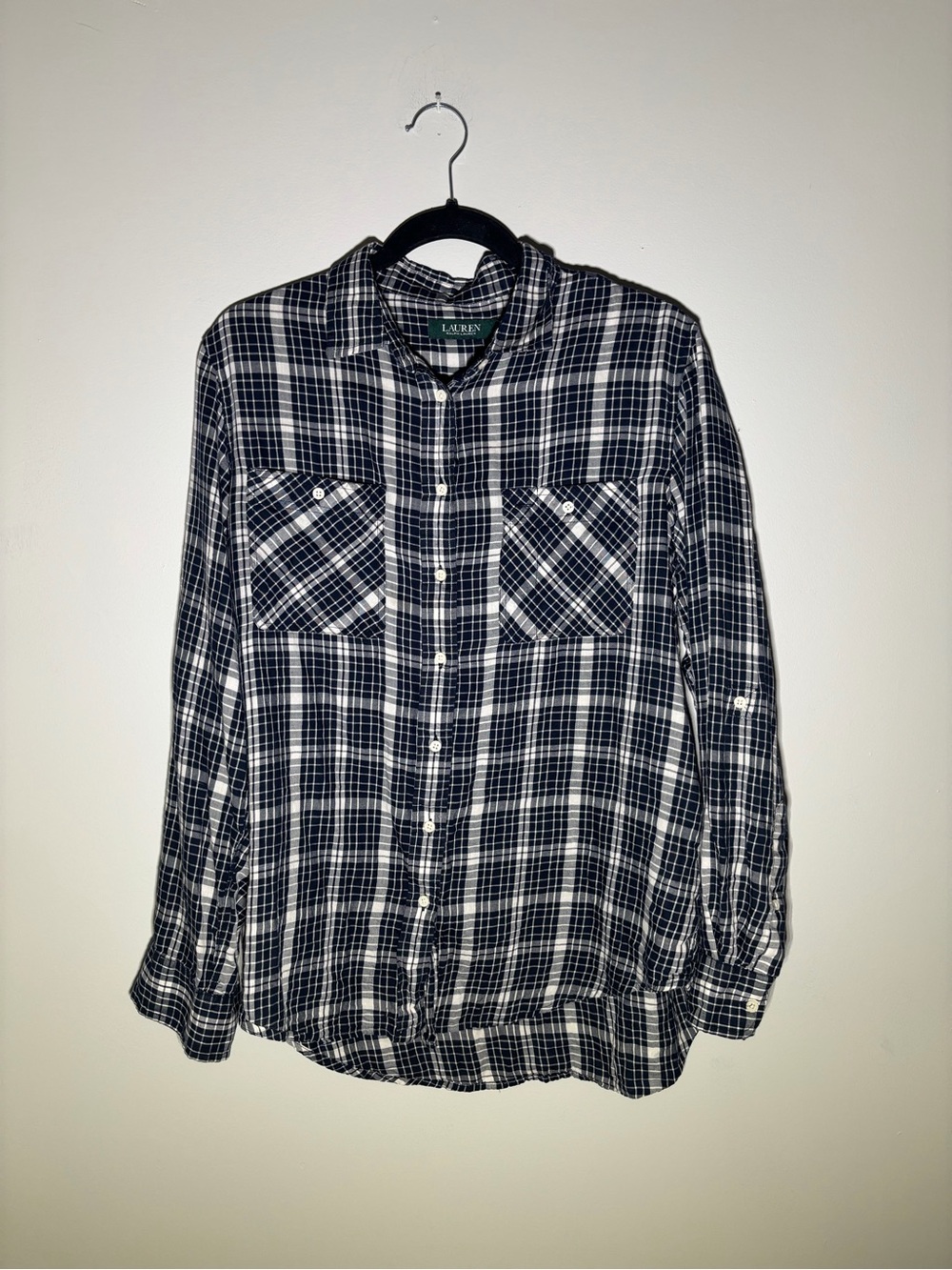 Lauren Ralph Lauren Navy Plaid Button Down Shirt Size XL
